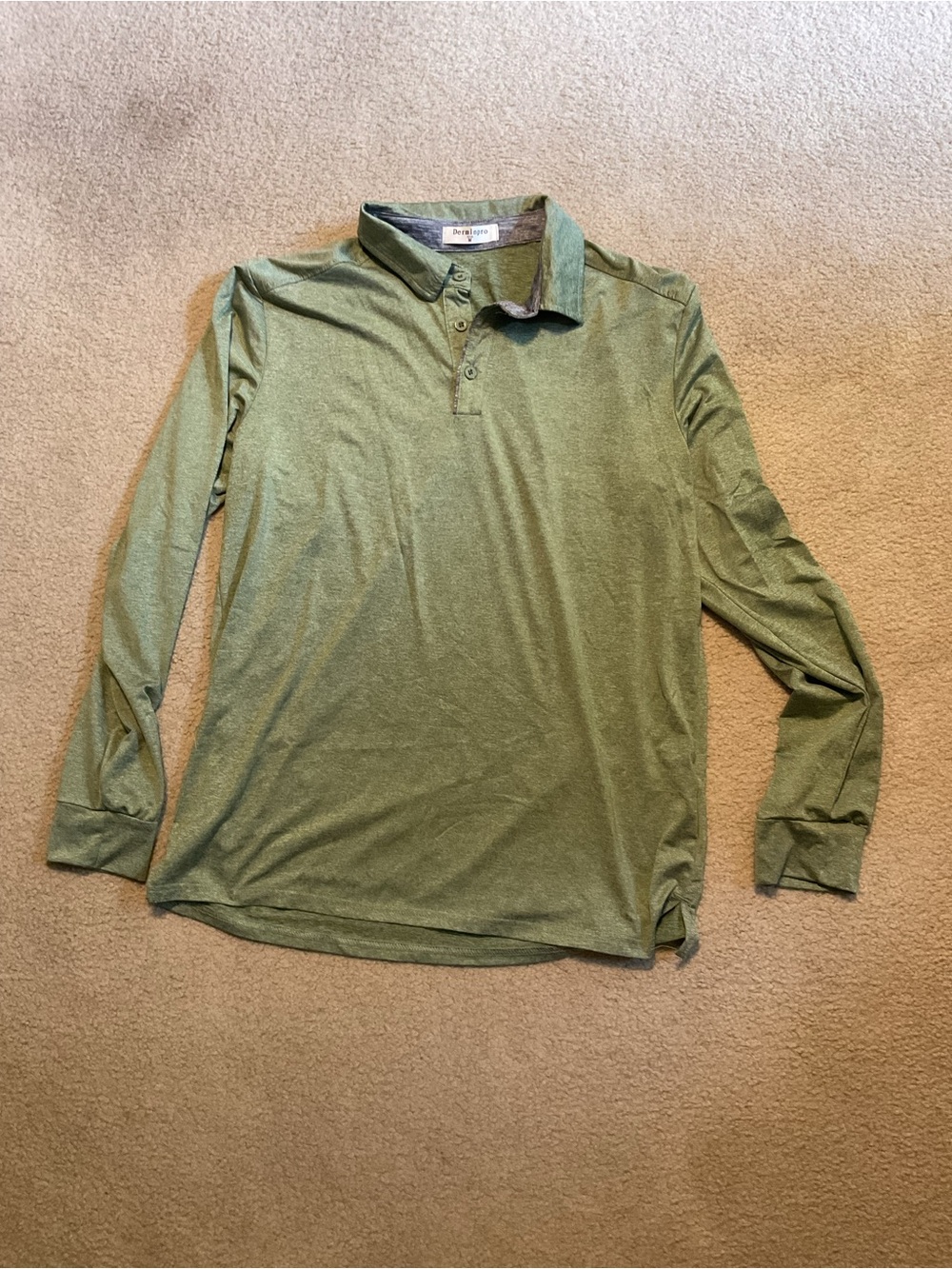 Men's Long-Sleeve Polo Shirt in Olive Green